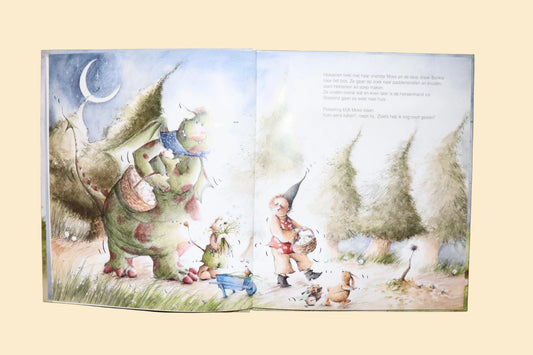 Binnenpagina uit Hekselien en het trollenkind met sfeervolle illustraties van An Melis
