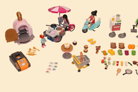 Grote Playmobil Eet- en Winkelset – Lunchcafé, Ijskar, Crêpesverkoop en Supermarkt