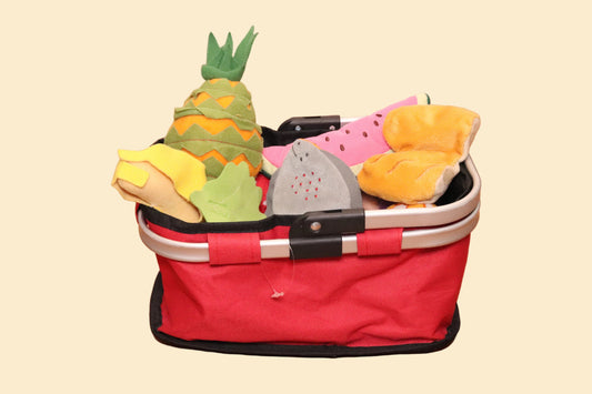 Stoffen Picknickset met Opvouwbare Mand en Pizza – Speelgoedeten voor de Speelkeuken