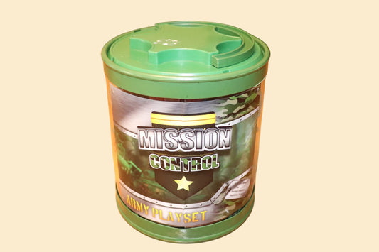 Voorkant van de doos van het Army Playset Mission Control met 121 onderdelen