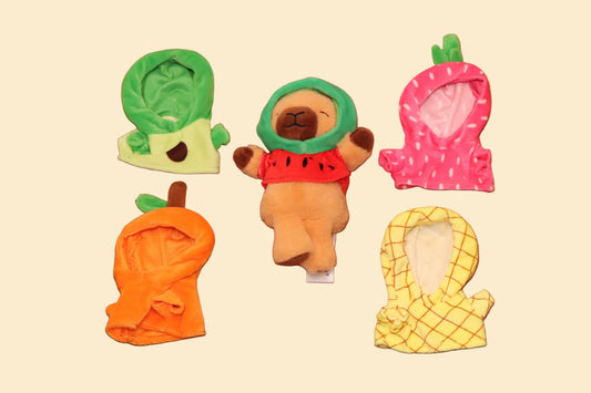 Capybara Knuffel met 5 Verwisselbare Fruitkostuums – Pluche Verkleedset
