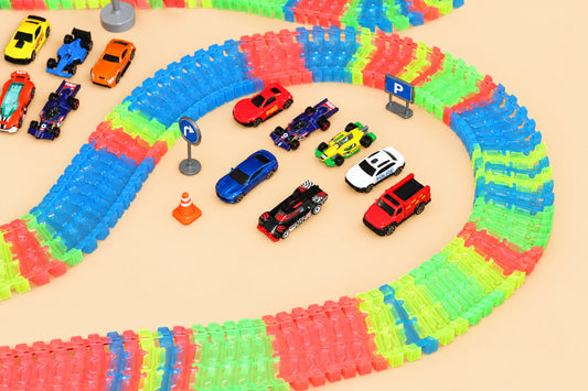 Flexibele Fluo Racebaan met Lichtgevend Autootje – Uitgebreide Set