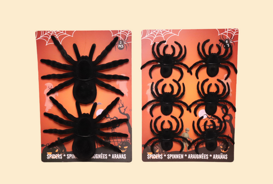 Halloween Decoratie Spinnen – Set met 2 Grote en 6 Kleine Spinnen