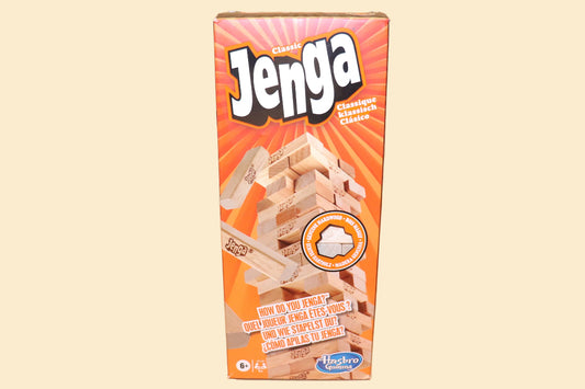 Voorkant van de Jenga Classic speldoos van Hasbro Gaming