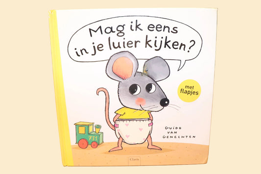 Voorzijde van het interactieve prentenboek Mag ik eens in je luier kijken? van Guido van Genechten
