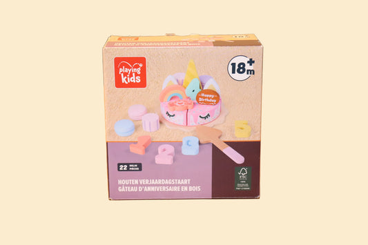 Playing Kids Houten Eenhoorn Verjaardagstaart – 22-delig vanaf 18 maanden