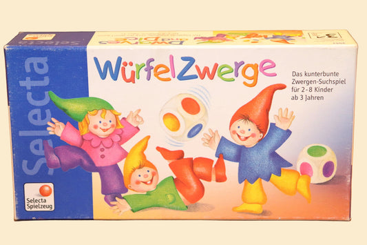 Voorkant van de doos van het Selecta Dobbeldwergen reactiespel vanaf 3 jaar