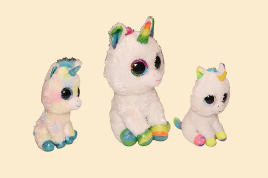 TY Beanie Boos Pixy Eenhoorn Knuffels – Set van 3, 25 cm en 19 cm